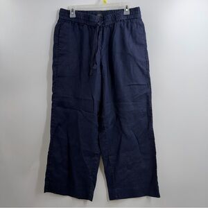 J. Crew Wide leg Seaside Pants in Linen Navy MT Medium Tall cropped pull on